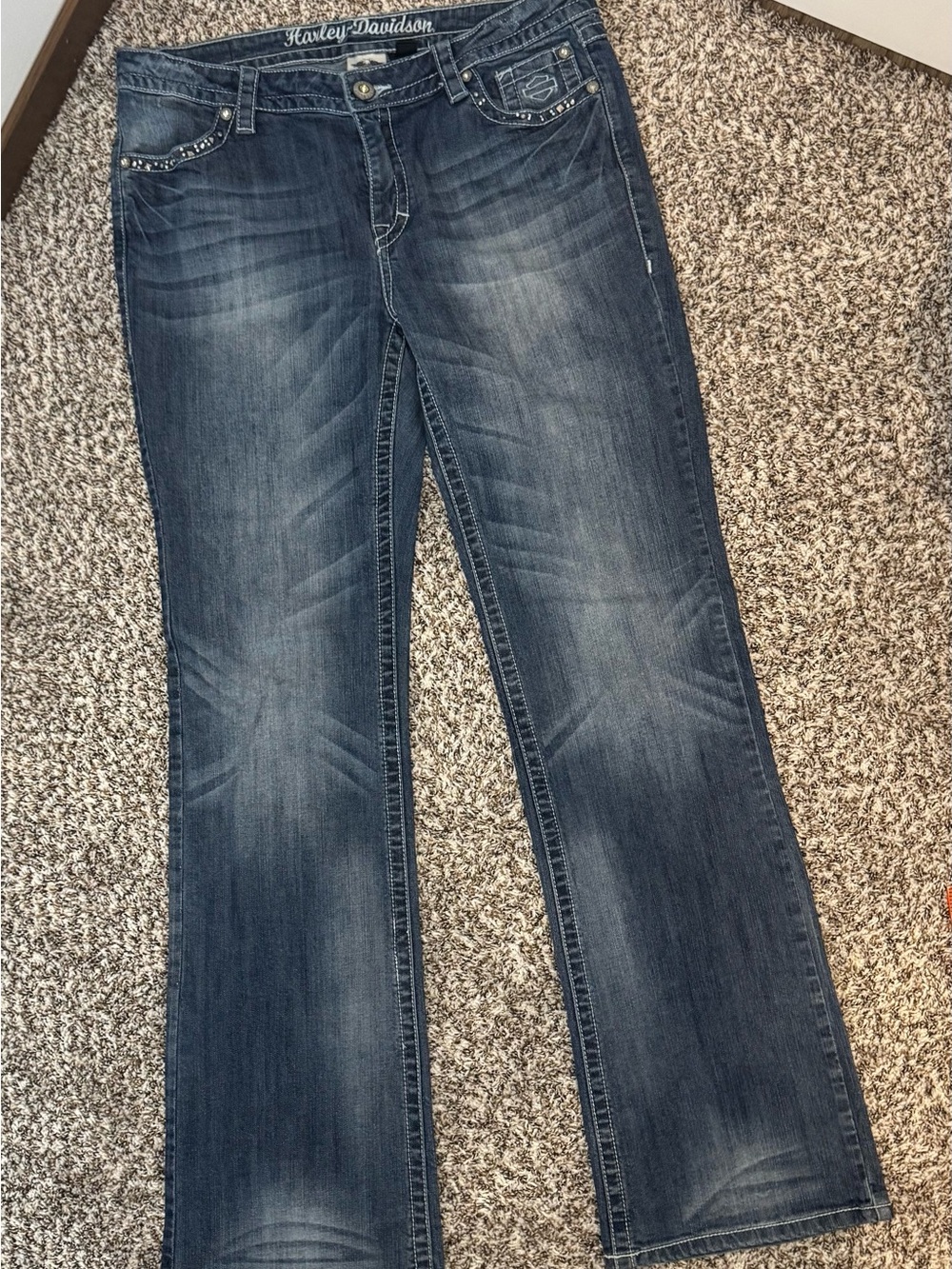 Harley-Davidson Women’s Studded Bootcut Jeans Tall 12 Dark Wash Denim Y2K